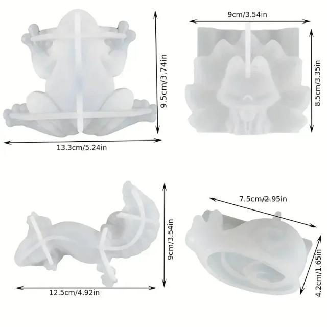 Moldes de Sapo em Resina de Silicone 3D para Decoração de Parede - 4 Peças com Caracóis e Lagartos para Fundição Epóxi