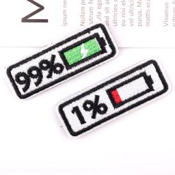 Remendos de bateria de celular bordado 3D bateria 1% 99% Emblemas Gancho e laço Mochilas Vestuário Emblema Applique - Image 4