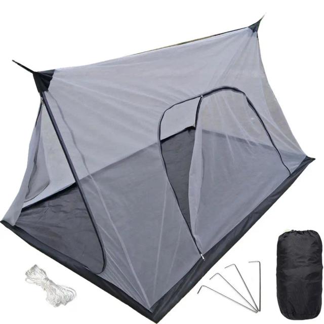 Rede Protetora Anti-Mosquitos para Camping com Malha de Poliéster, 4 Pregos e 2 Cordas Suspensas - 2.1m x 1.3m para o Verão