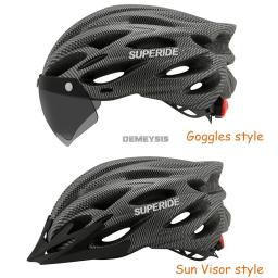 Capacete de mountain bike moldado integralmente com óculos removíveis viseira ajustável masculino feminino ciclismo capacete com luz traseira - Image 2
