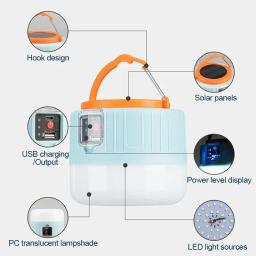Solar LED Camping Lanternas com controle remoto, lanterna recarregável, impermeável, tenda ao ar livre Luz, Power Bank - Image 6