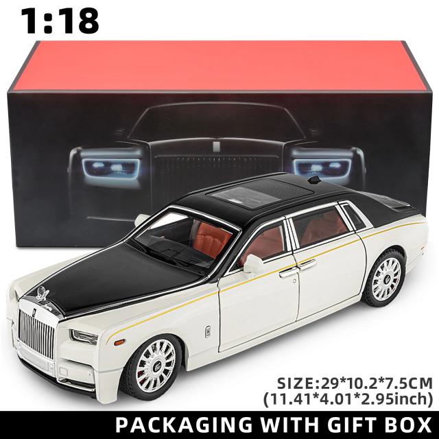 Carro de Coleção Rolls-Royce Fantasma com Som e Luz, Brinquedo Pull Back em Liga de Zinco e Detalhes Realistas
