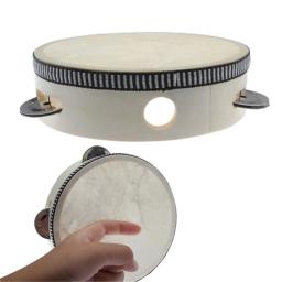 Sheep Skin Head Tambourine Tambor, 4 Pares, Jingles, moldura de madeira, batida Instrumento, Mão Tambor, Musical, 6" - Image 3
