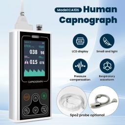 CONTEC CA10S Capnógrafo portátil adota Sidestream ETCO2 SPO2 PR Monitor de sinais vitais ETCO2 SPO2 Sensor Monitor de paciente portátil - Image 1