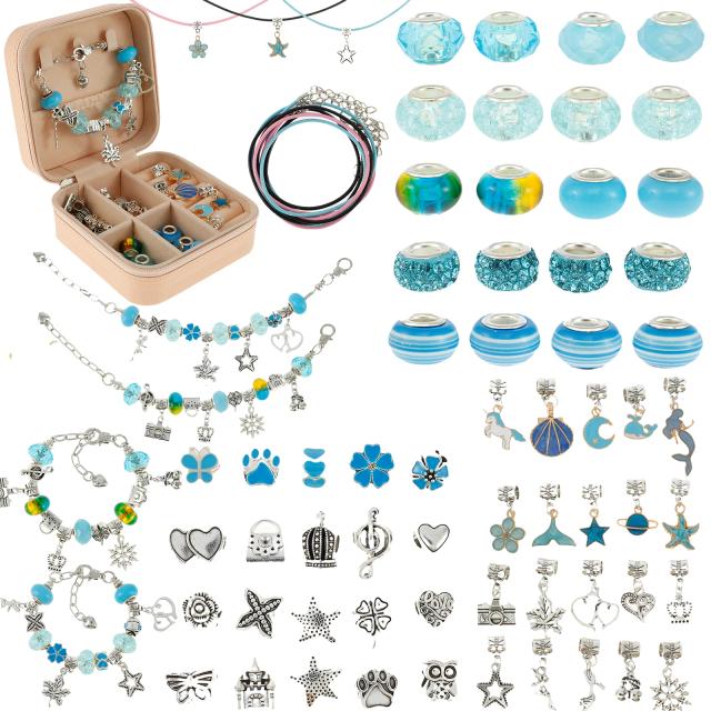 Kit DIY de pulseiras charme 134/63pc com caixa de armazenamento - Presente de aniversário para meninas, colares e artesanato em mãos.