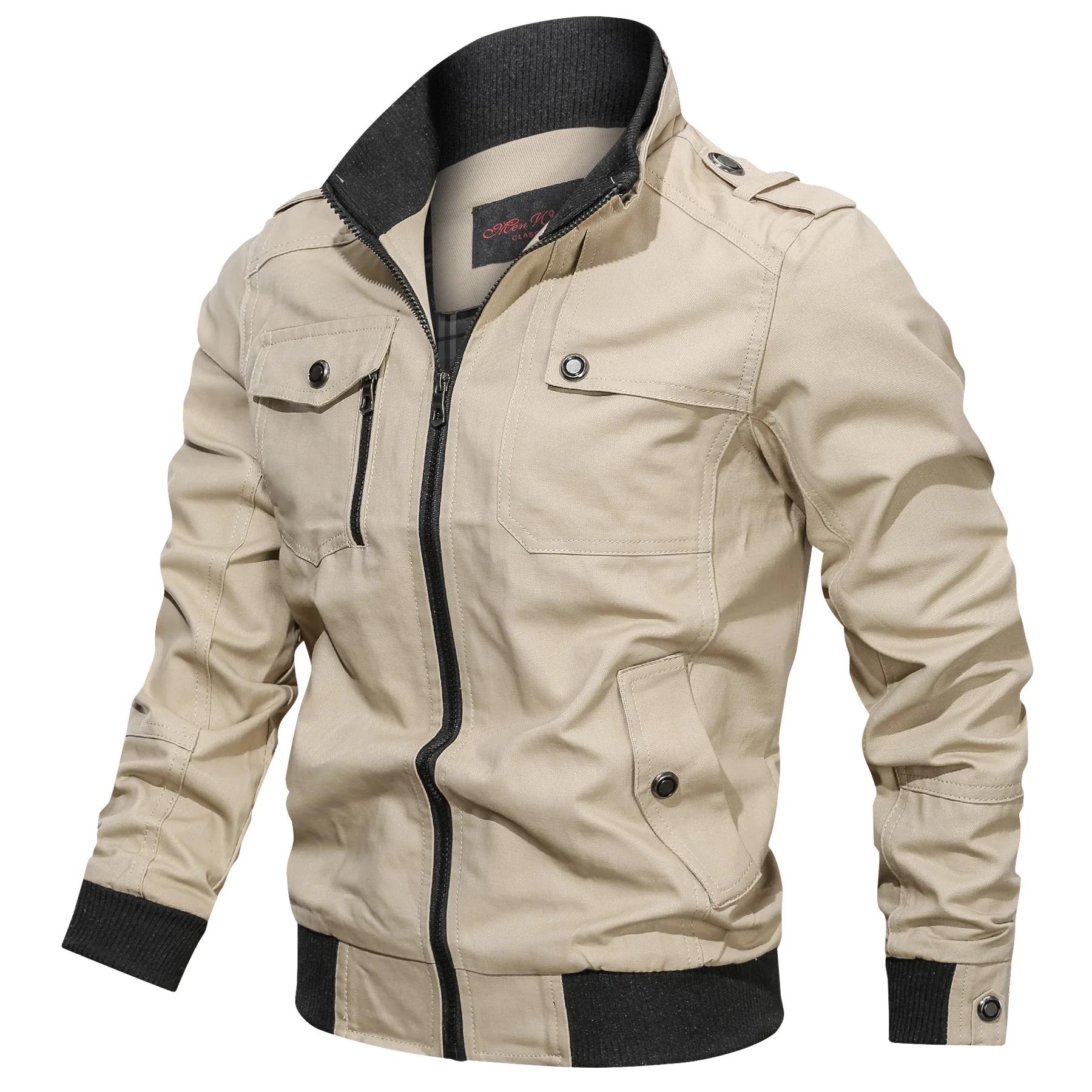 Jaqueta casual de cor sólida, bolso com zíper, gola alta, jaqueta grande, estilo cara resistente, top fino para motocicleta - Image 1