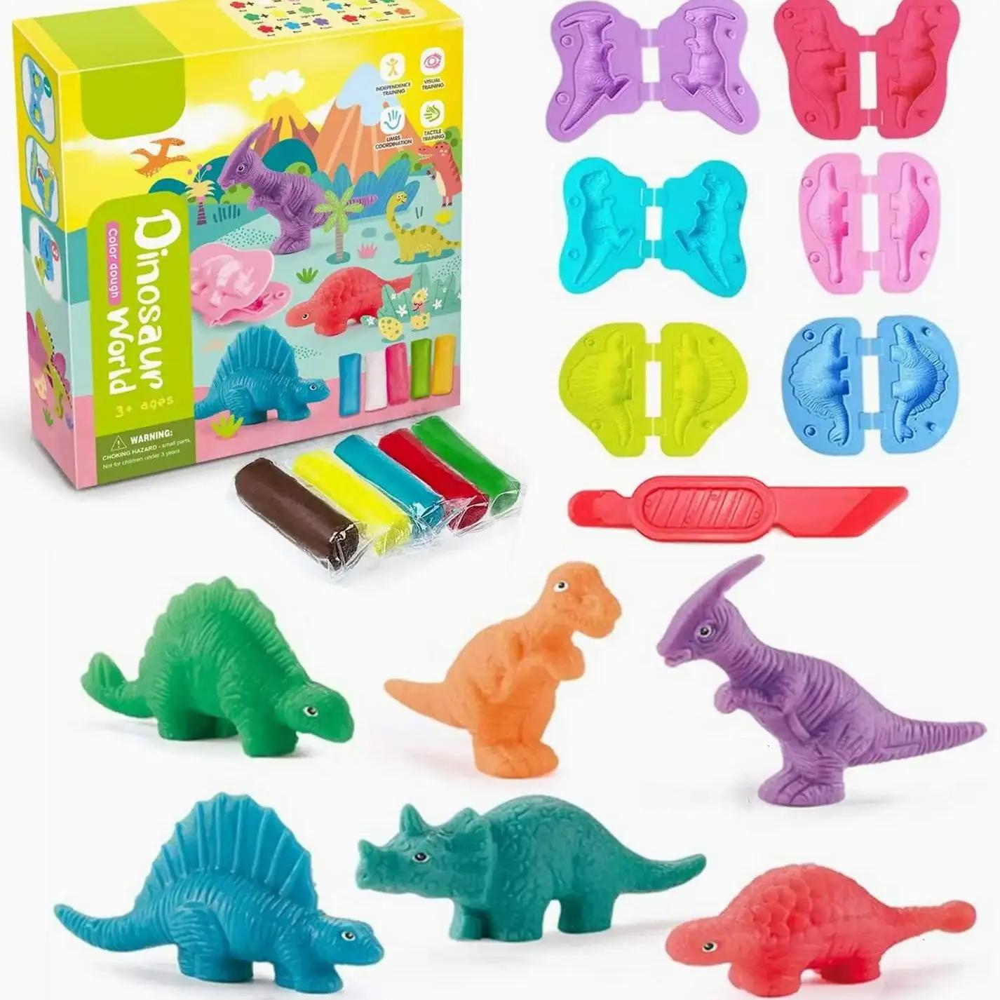 Conjuntos de massa de brincar Yeahbo para crianças, argila modeladora, argila seca ao ar com 6 moldes de dinossauro, conjunto de argila de polímero, brinquedos de dinossauro de massa de jogo - Image 1