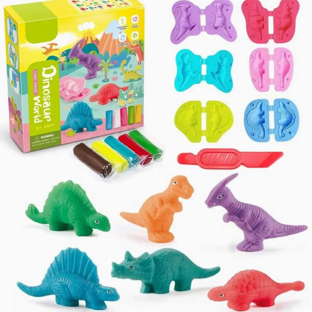 Yeahbo Massa de Brincar Dinossauro 5 Potes + 6 Moldes