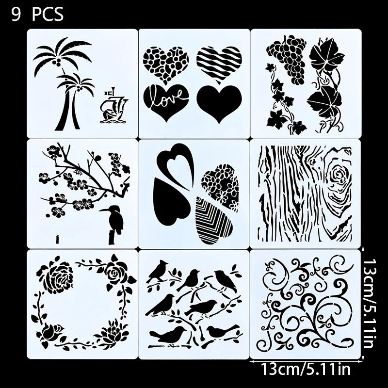 Estêncil para pintura com folhas florais, 9 pcs/set, diy, diy, desenho, scrapbook, coloração, gravação em relevo, álbum, modelo decorativo, artesanato - Image 1
