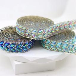 Strass Hot Fix colorido, corrente de copo, Iron-on Trim, fita, malha para roupas de vestido DIY, 2 linhas - Image 3