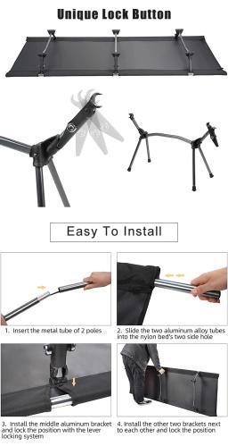 Pesado leve dobrável acampamento cama altura ajustável aumentando cama dobrável caminhadas acampamento viagem cama saco de dormir - Image 4