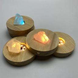 Base de luz luminosa redonda com controle remoto, luz LED de madeira, suporte giratório, suporte da lâmpada, energia USB, ornamento de arte - Image 2