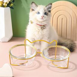 Transparente duplo vidro comida prato, metal elevado cão suprimentos, carrinho de gato e esteira, gatinho e cachorro, pet alimentador de água - Image 1