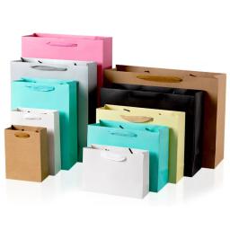 Sacos De Presente De Papel Kraft Marrom e Branco Com Alças, Presente De Aniversário, Sacos De Compras, Saco De Armazenamento De Cosméticos, Saco De Viagem, 10 Pçs/lote - Image 1