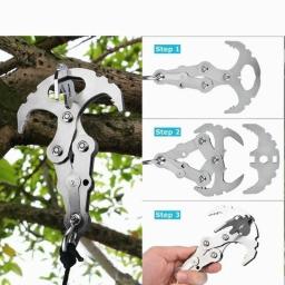 Dobrável gancho de aço inoxidável multifuncional sobrevivência ao ar livre escalada garra mosquetão engrenagem acampamento multitool edc engrenagem - Image 5