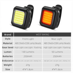 West biking luz da bicicleta aviso de segurança luzes traseiras dianteiras tipo-c carregamento usb lanterna traseira da bicicleta farol acessórios de ciclismo - Image 6