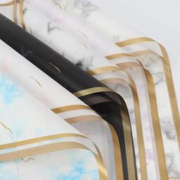 Papel De Embrulho Flor, Borda Dourada, Estilo Coreano, Meia Transparente, Embalagem Do Presente, Florista Buquê, Material De Embrulho, 5Pcs por Pacote - Image 1