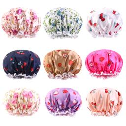 Touca de banho de camada dupla ajustável infantil colorida impressa à prova d'água para cuidados com os cabelos Chapéu de dormir para bebês - Image 2