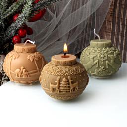 3d bola de natal vela molde de silicone diy em relevo lanterna bola vela perfumada fazendo molde natal elk concreto gesso molde - Image 6