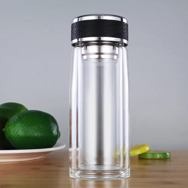Garrafa de Vidro 250ml com Parede Dupla e Filtro Portátil para Infusão de Chá