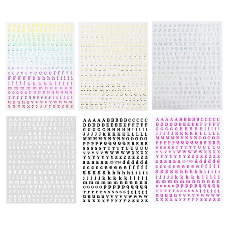 6 folhas letra arte do prego adesivos decalques do alfabeto pequena letra adesivos à prova dwaterproof água carta scrapbooking resina adesivos - Image 1
