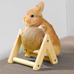 Bola de garra para pet, Brinquedo arranhão coelho, Sisal de madeira, Bola de arranhão interativa para gatinho, Pequenos animais - Image 1