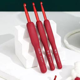 Premium Aluminum Crochet Hooks, Grip de borracha macia, alças almofadadas, agulhas de tricô, tranças Knitting Tool, vermelho, 2mm-6mm - Image 3