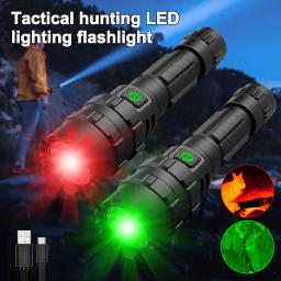 Lanterna LED tática com 5 modos, caça tocha, USB recarregável, Power by 18650 bateria, verde, vermelho, L2, profissional - Image 2