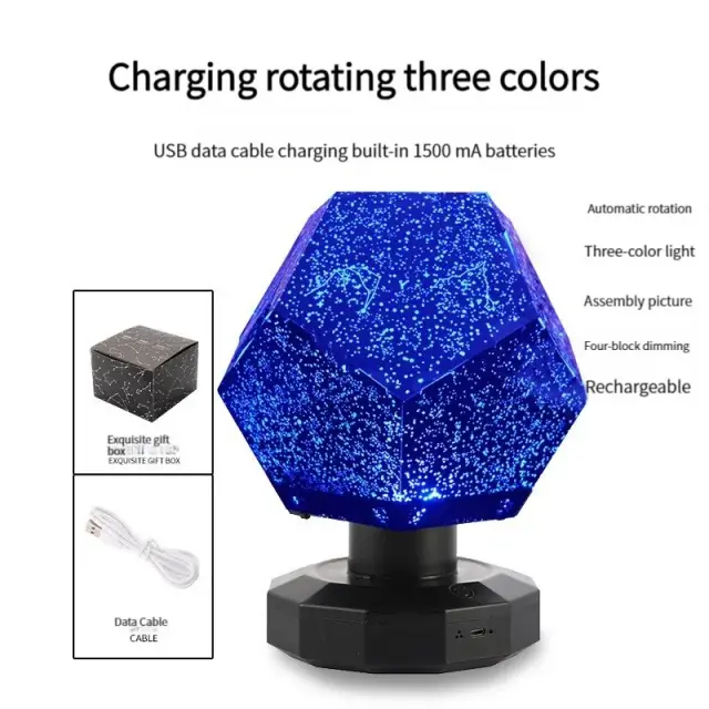 Luz Noturna LED Tricolor com Projeção Rotativa de Estrelas e Galáxia para Decoração de Quarto Infantil