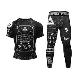 MMA camiseta e shorts conjunto para homens, boxe Rash Guard, ginásio esporte camisas, luta brasileira, crânio, jiu jitsu, MMA Rash Guard - Image 4