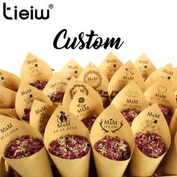 Confete Titular Cones para Casamento e Valentine, Biodegradável Flower Toss Cones, Nomes e Datas Personalizados, Personalizado - Image 1