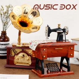 Mini Caixa de Música Vintage, Artesanato, Enfeites Retros, Table Decor, Máquina De Costura, Máquina De Escrever, Fonógrafo, Joalheria, Presente De Aniversário - Image 5