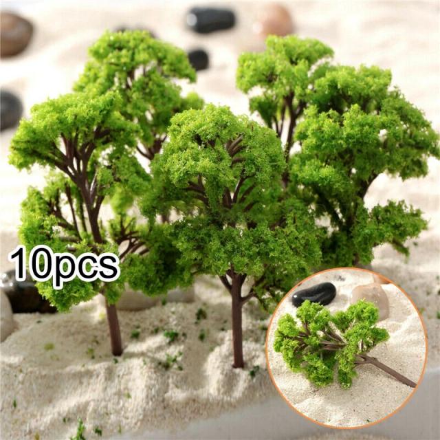 Mini árvores artificiais em miniatura para cenários de ferrovias e decoração paisagística - Kit com 10 peças