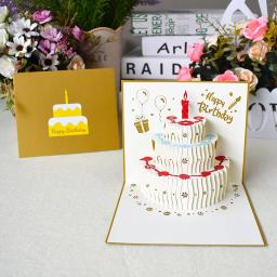 Cartão de aniversário feliz para a menina crianças esposa marido 3d bolo de aniversário pop-up cartões postais presentes com envelope - Image 2