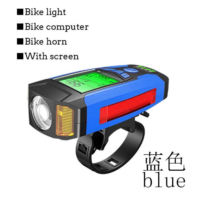 3 em 1 lanterna bicicleta com 5 led e alarme chifre, luz frontal, impermeável, odômetro, acessórios de bicicleta - Image 1