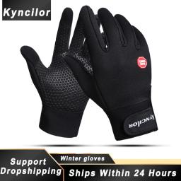 Luvas de ciclismo de inverno com suporte para os pulsos Luvas de bicicleta com tela sensível ao toque Esportes ao ar livre Anti-derrapante bicicleta à prova de vento luvas de dedo completo - Image 1