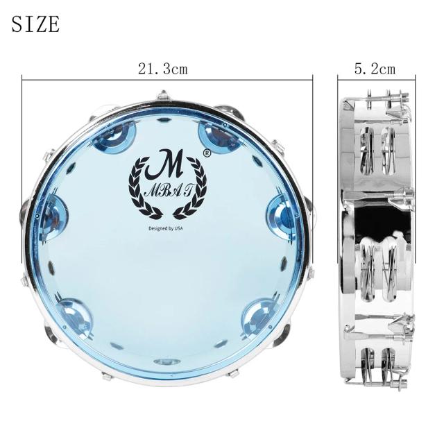 Tambourine Tom Ajustável Hand Held Drum para Crianças - Jingle Drum de Linha Dupla, Brinquedo Musical e Instrumento de Percussão 8" e 10"