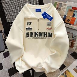 Polo de hip-hop americano com zíper impresso em letras personalizadas na moda, blusa casual solta para casal, outono e inverno - Image 2