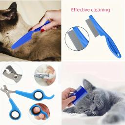 Depilação pente para cão, Pet Grooming Set, Flea Comb, Dog Shampoo Brush, Pet Nail Clippers, Dog Toothbrush, 8 pcs - Image 5