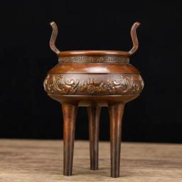 Coleção de queimador de incenso de três pernas de orelha dupla, antigo, polpa velha revestida, cobre puro, menino, homens, menina, antigo C - Image 1