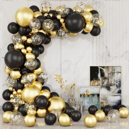 Balões em preto e dourado Kit Arco da Grinalda Confete Dourado Balões de Látex Graduação Festa de Aniversário Baby Shower Decoração de Ano Novo 2024 - Image 1