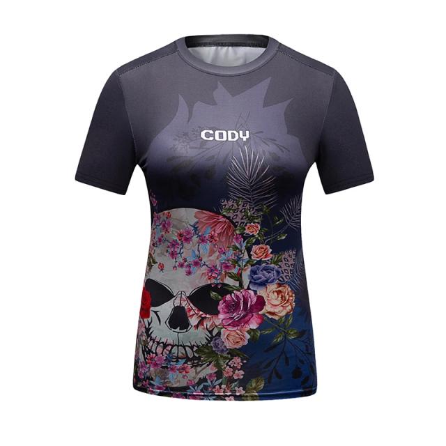 Camiseta Rashguard Feminina 3D com Crânio para MMA, BJJ, Boxe e Kickboxing - Ideal para Fitness e Treinos