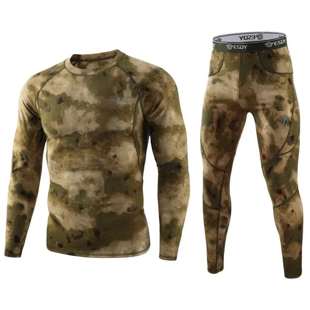 Conjunto Tático Ghillie para Atividades ao Ar Livre: Roupa Interior Térmica e Velo Slim Fit para Caminhadas, Camping e Montanhismo no Inverno e Outono