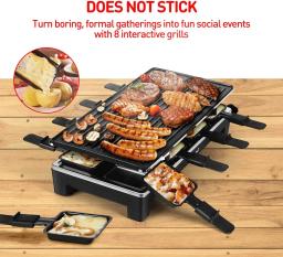Grelha elétrica interna para mesa de raclette, grelha coreana para churrasco, removível 2 em 1, placa antiaderente, aquecimento rápido, 8 panelas de derretimento de queijo - Image 2