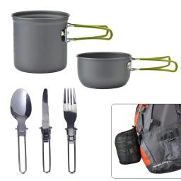 Conjunto de panelas de acampamento portátil, panela ao ar livre, mini fogão a gás, caminhada natural, piquenique, colher dobrável, garfo, faca - Image 2