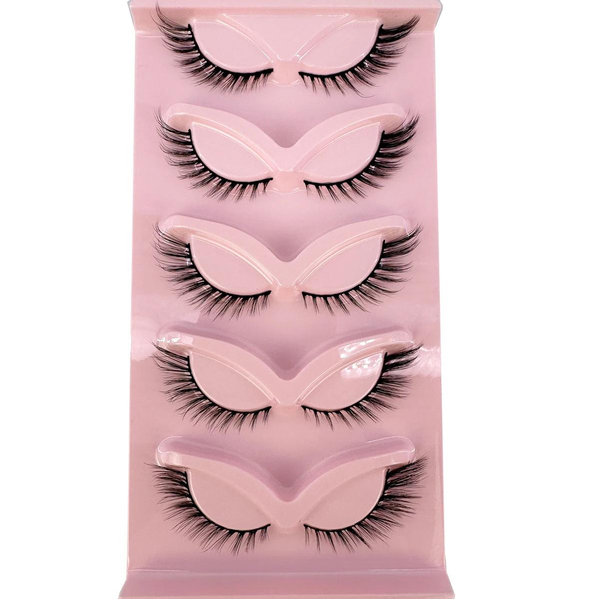 Alado Faux Mink Cílios, Extensão Natural cílios, olho alongado, olho de gato, cílios falsificados, 5 pares, Novo - Image 1