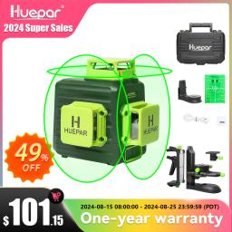 Huepar-3D Cruz Linha Auto-Nivelamento Nível Laser, 12 Linhas, Green Beam Li-ion Battery, Type-C Porta de Carregamento, Hard Carry Case - Image 1