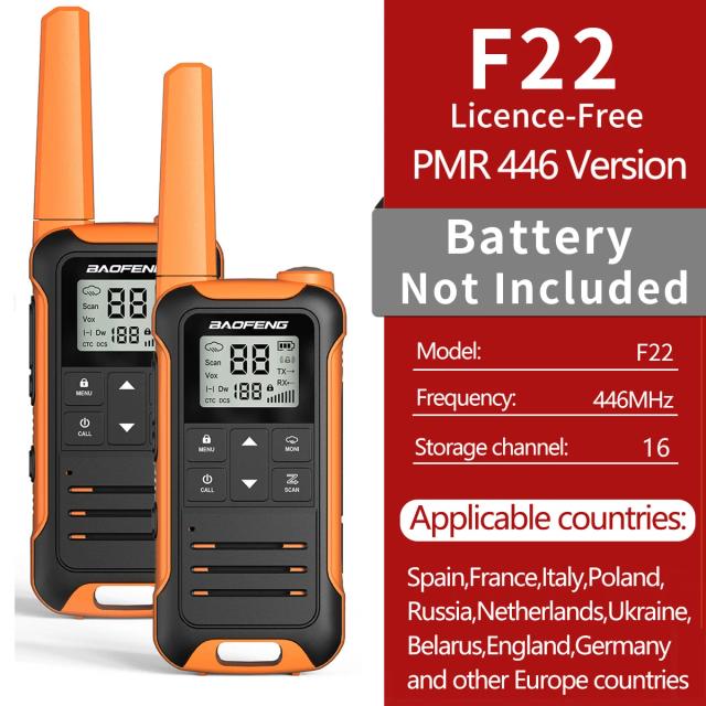 Conjunto de 2 Walkie Talkies Profissionais Baofeng F22 PMR446 FRS para Comunicação em Restaurantes