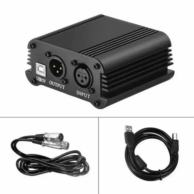 Adaptador de Alimentação Phantom 48V com Cabo XLR para Microfone Condensador BM 800 - Ideal para Gravação em Estúdio