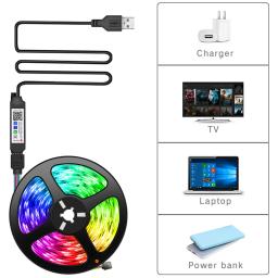 Luzes LED Strip para decoração do quarto, RGB, USB, Bluetooth, lâmpada flexível, fita, fita, TV, luz de fundo, Natal, 5050 - Image 2